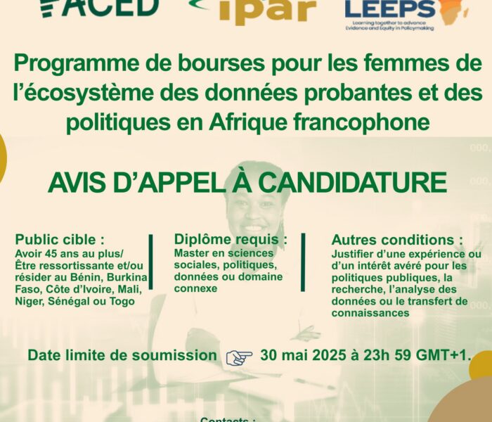 APPEL À CANDIDATURE : Programme de bourses pour les femmes de l’écosystème des données probantes et des politiques en Afrique francophone